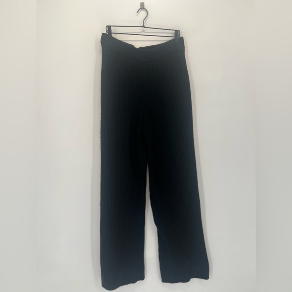 H&M Rib Knit Wide Leg High Rise Trousers In Black - Picture 3 of 8